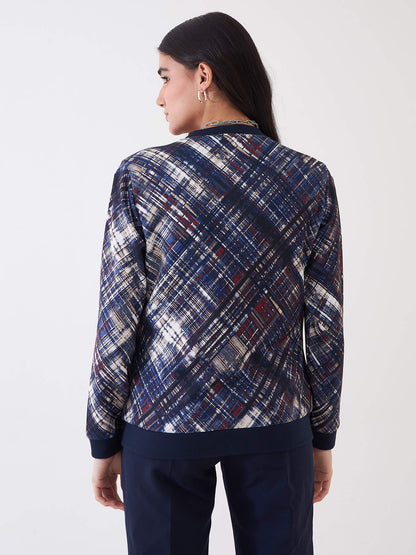 Gio-Navy Geometric Bomber Jacket - Multicolor