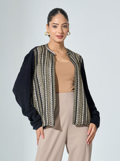 Carly Front Open Jacket - Black &amp; Golden