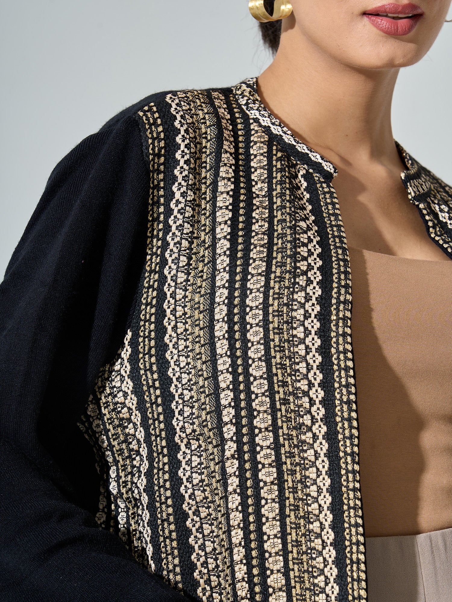 Carly Front Open Jacket - Black &amp; Golden