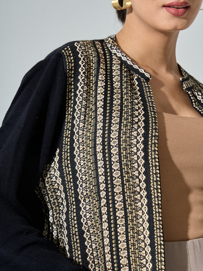 Carly Front Open Jacket - Black &amp; Golden