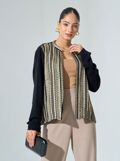 Carly Front Open Jacket - Black &amp; Golden