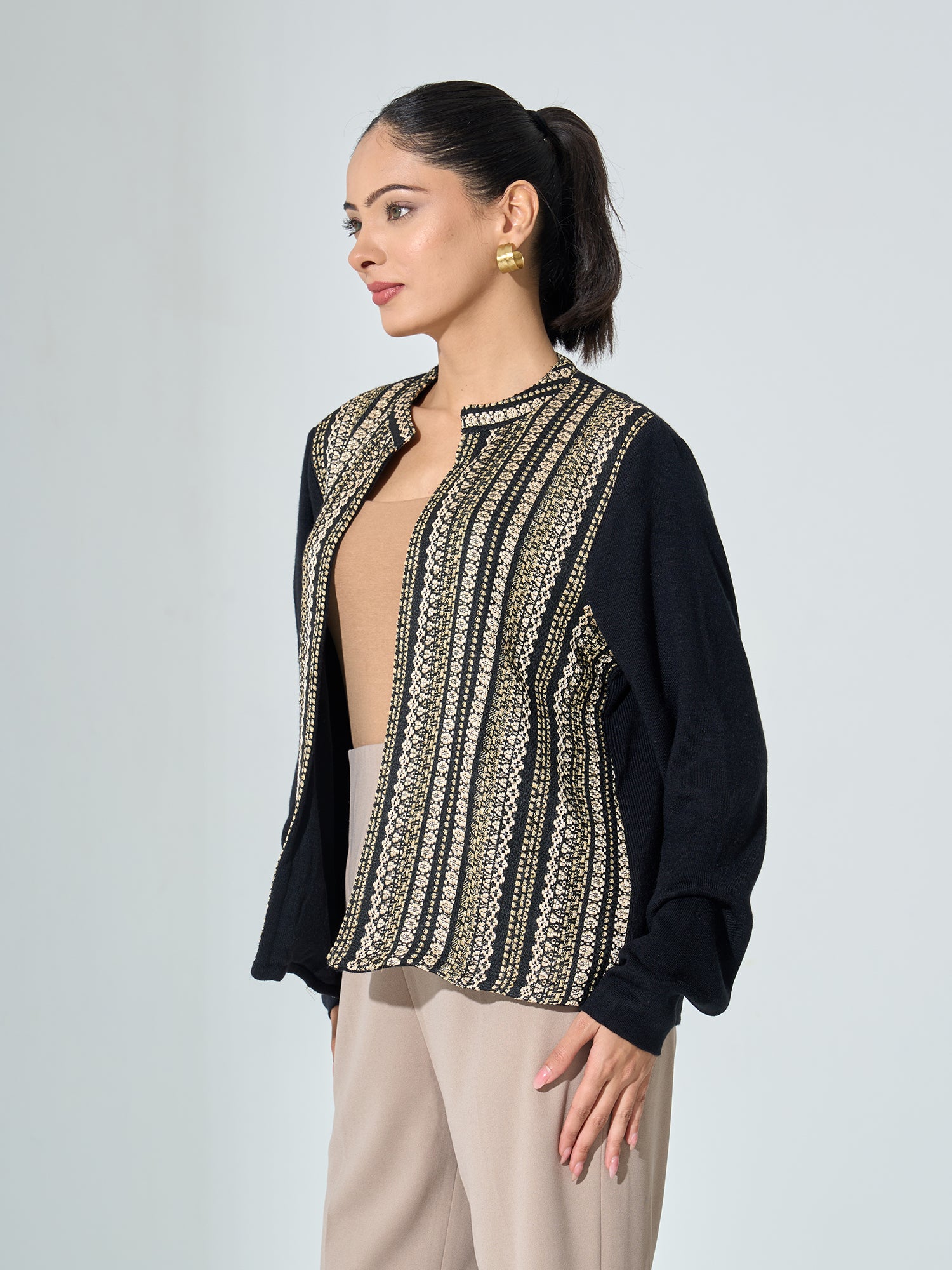 Carly Front Open Jacket - Black & Golden