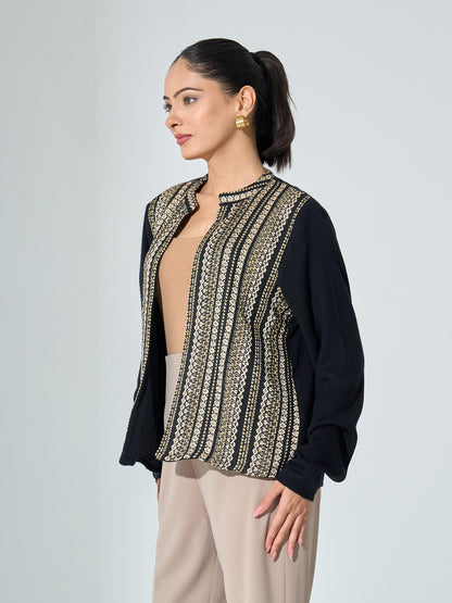 Carly Front Open Jacket - Black &amp; Golden