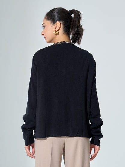 Carly Front Open Jacket - Black &amp; Golden