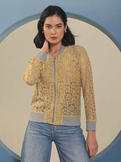 Freya Lace Bomber Jacket - Yellow