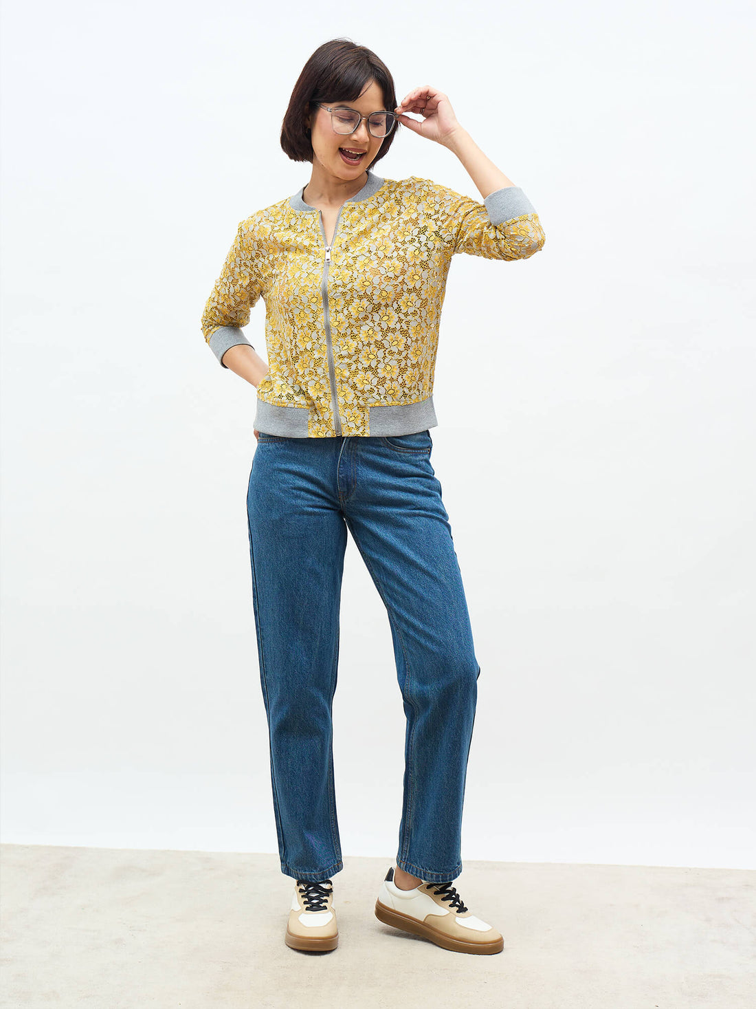 Freya Lace Bomber Jacket - Yellow