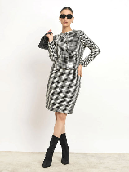 Susie Button Down Short Jacket - Black &amp; White