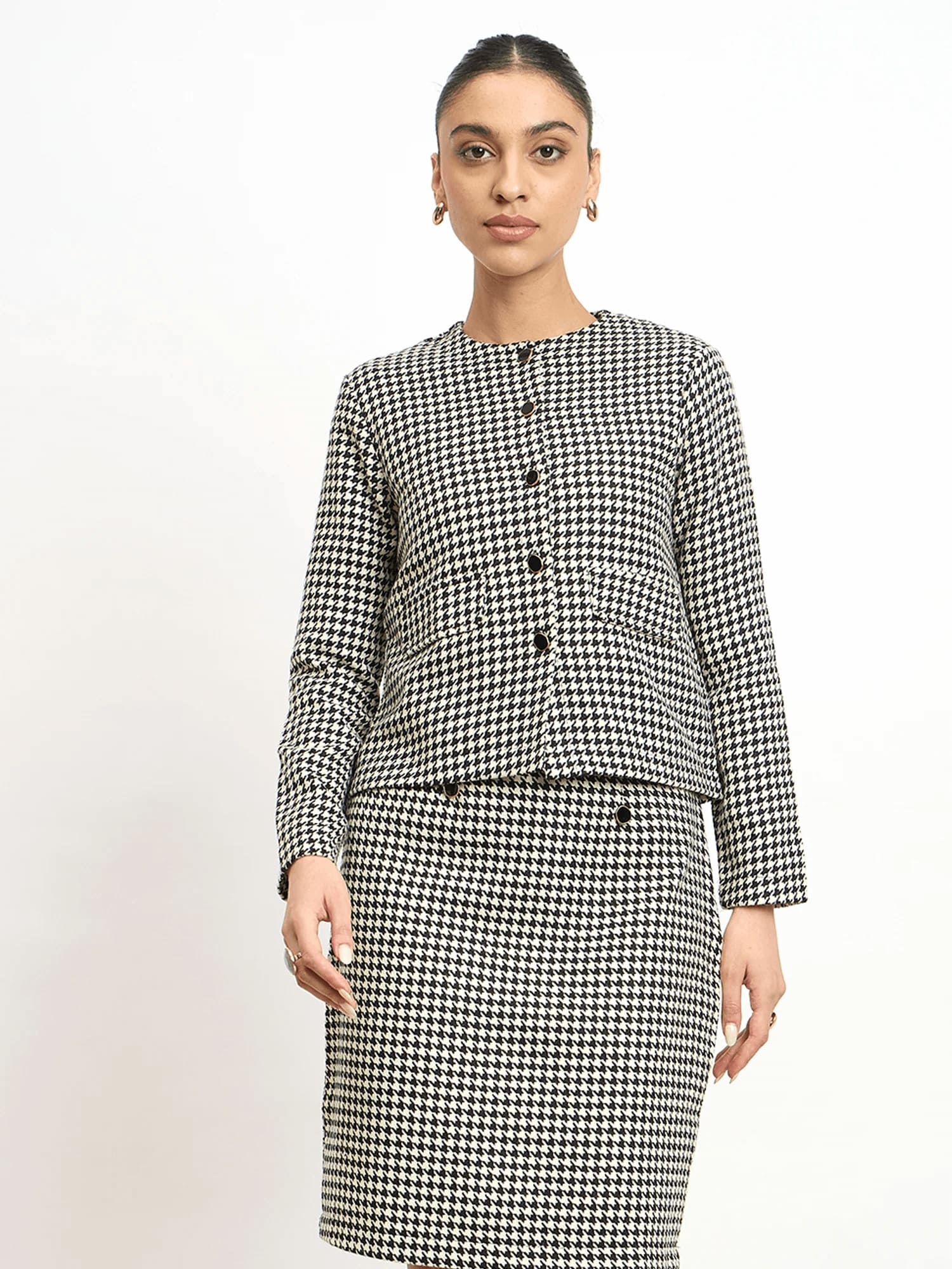 Susie Button Down Short Jacket - Black &amp; White