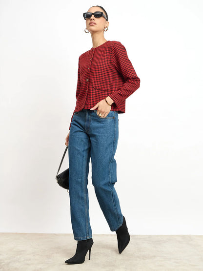 Susie Button Down Short Jacket -Black &amp; Red