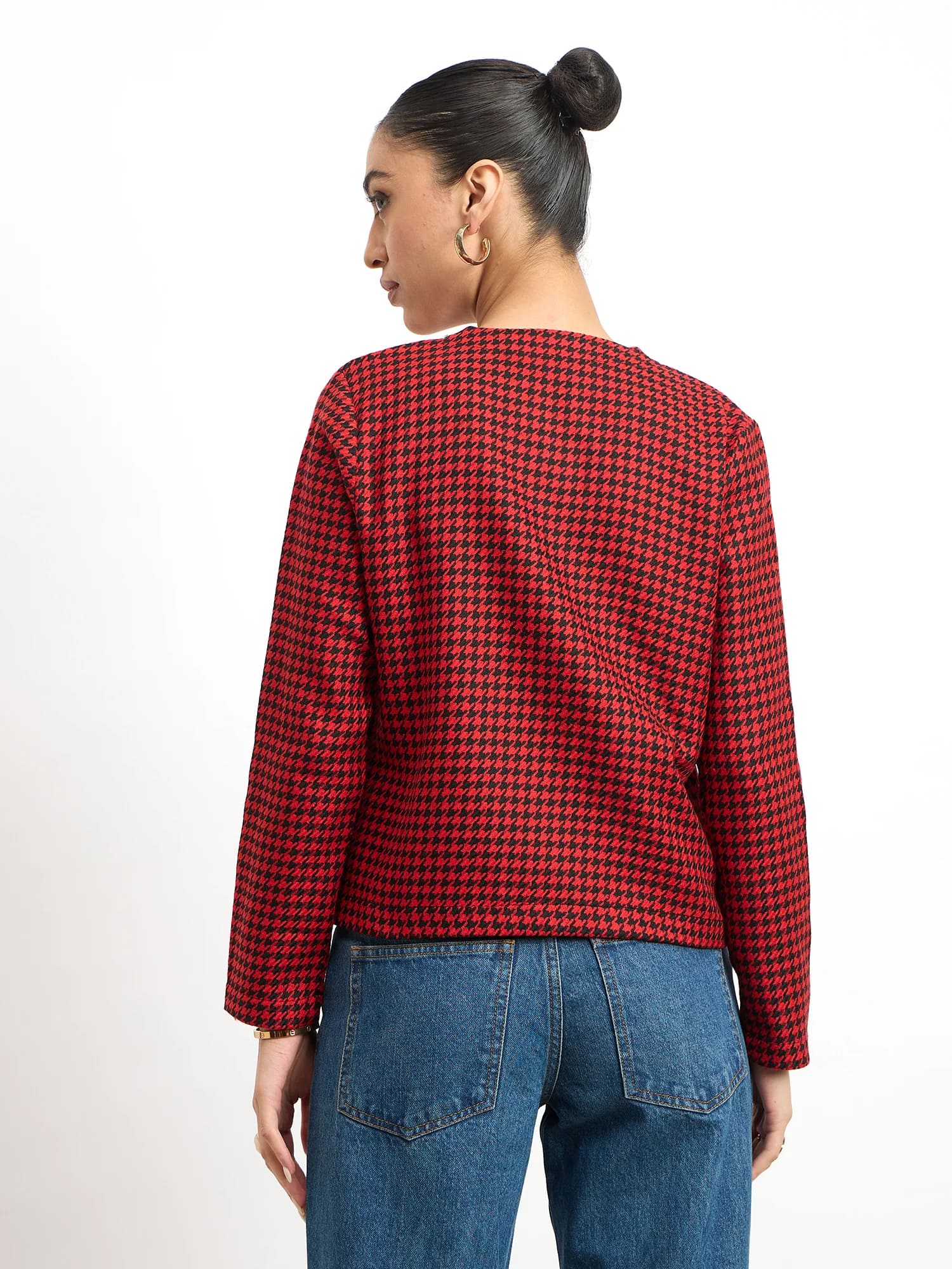 Susie Button Down Short Jacket -Black & Red