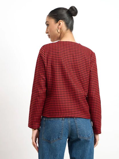 Susie Button Down Short Jacket -Black &amp; Red