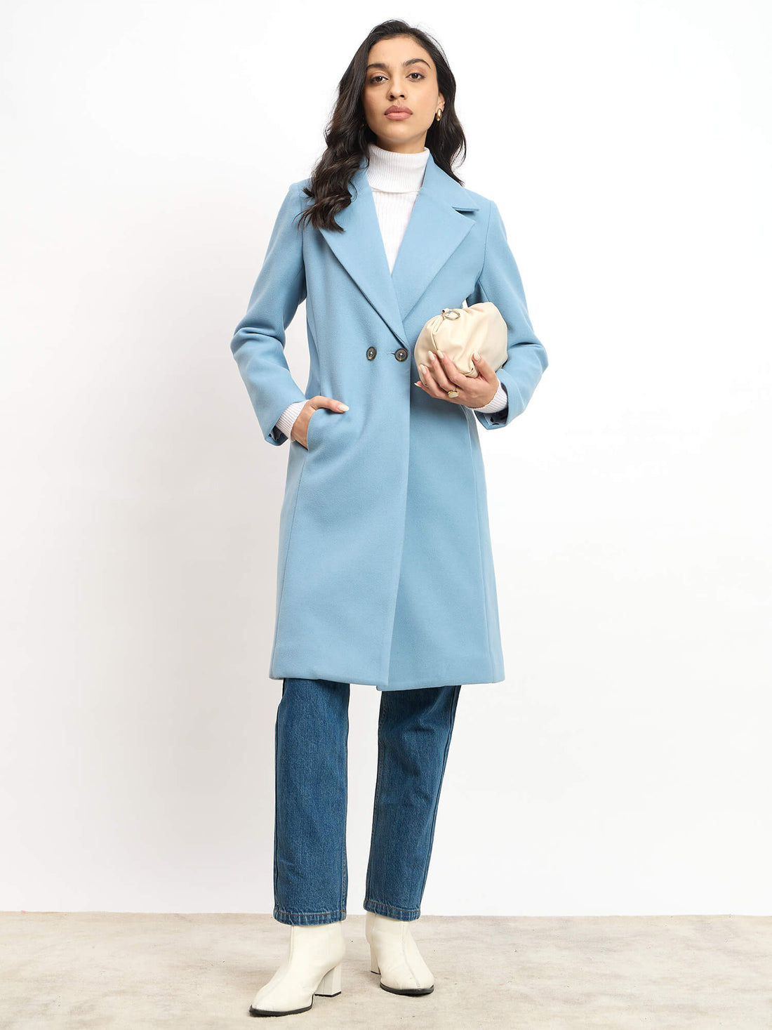 Lauren Notch Collared Coat - Pastel Blue