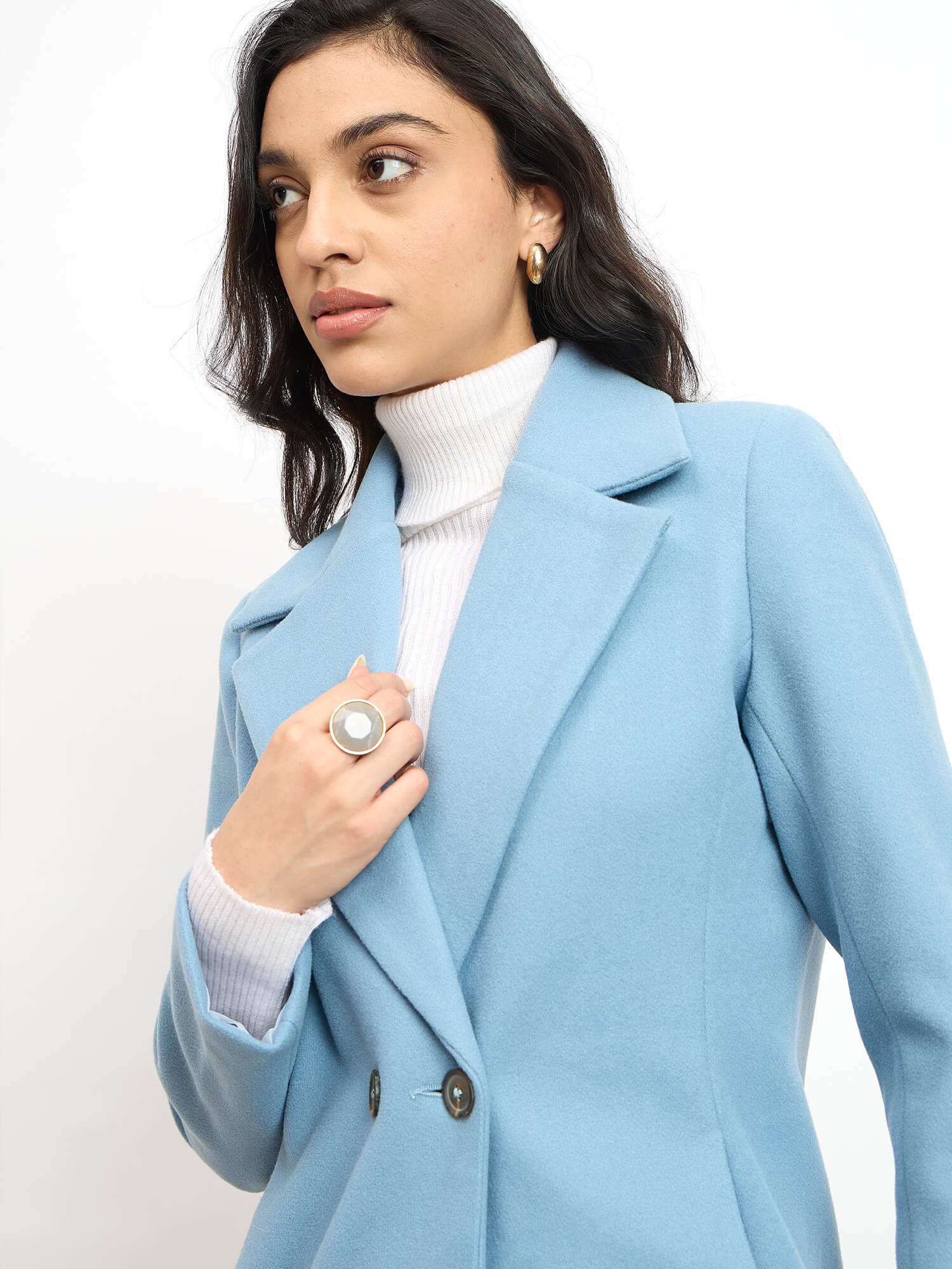 Lauren Notch Collared Coat - Pastel Blue