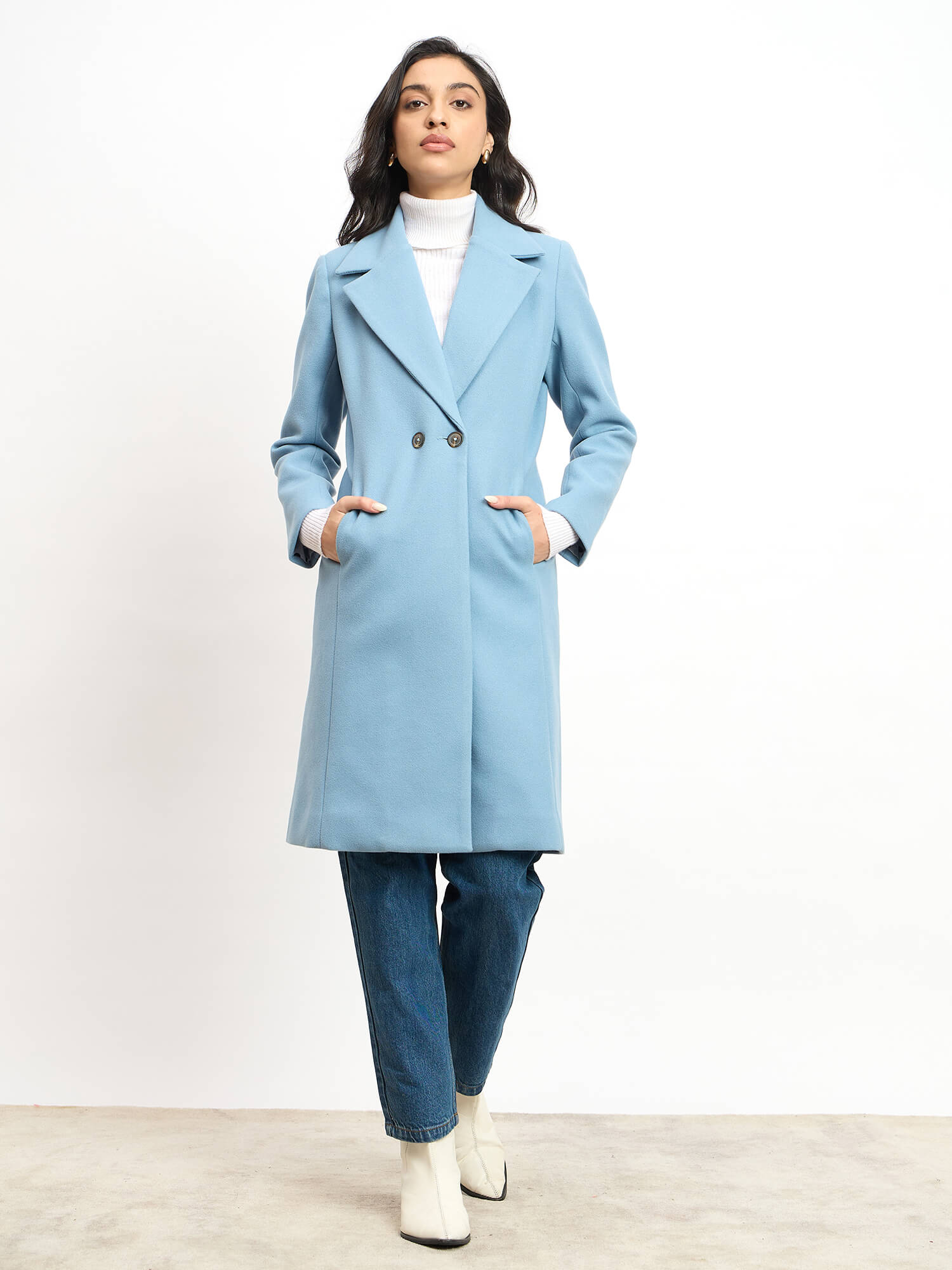 Lauren Notch Collared Coat - Pastel Blue