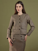 Susie Button Down Short Jacket-Beige & Brown