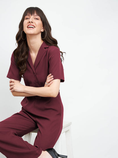 Nightfall Notch Collar Jumpsuit - Wine