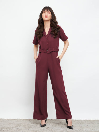 Nightfall Notch Collar Jumpsuit - Wine