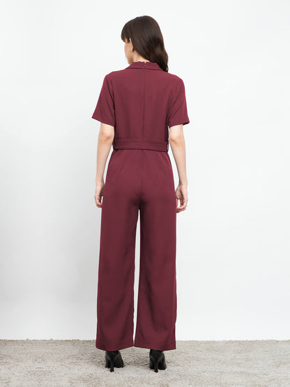 Nightfall Notch Collar Jumpsuit - Wine