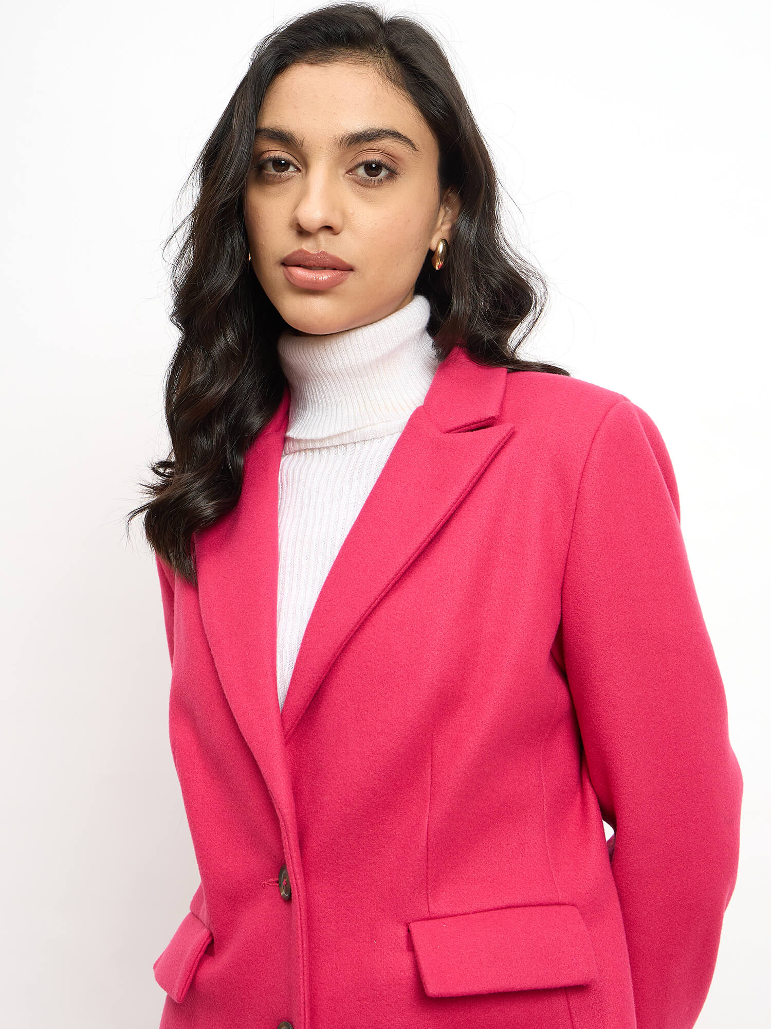 Olwen Single Breasted Mid Length Coat - Pink