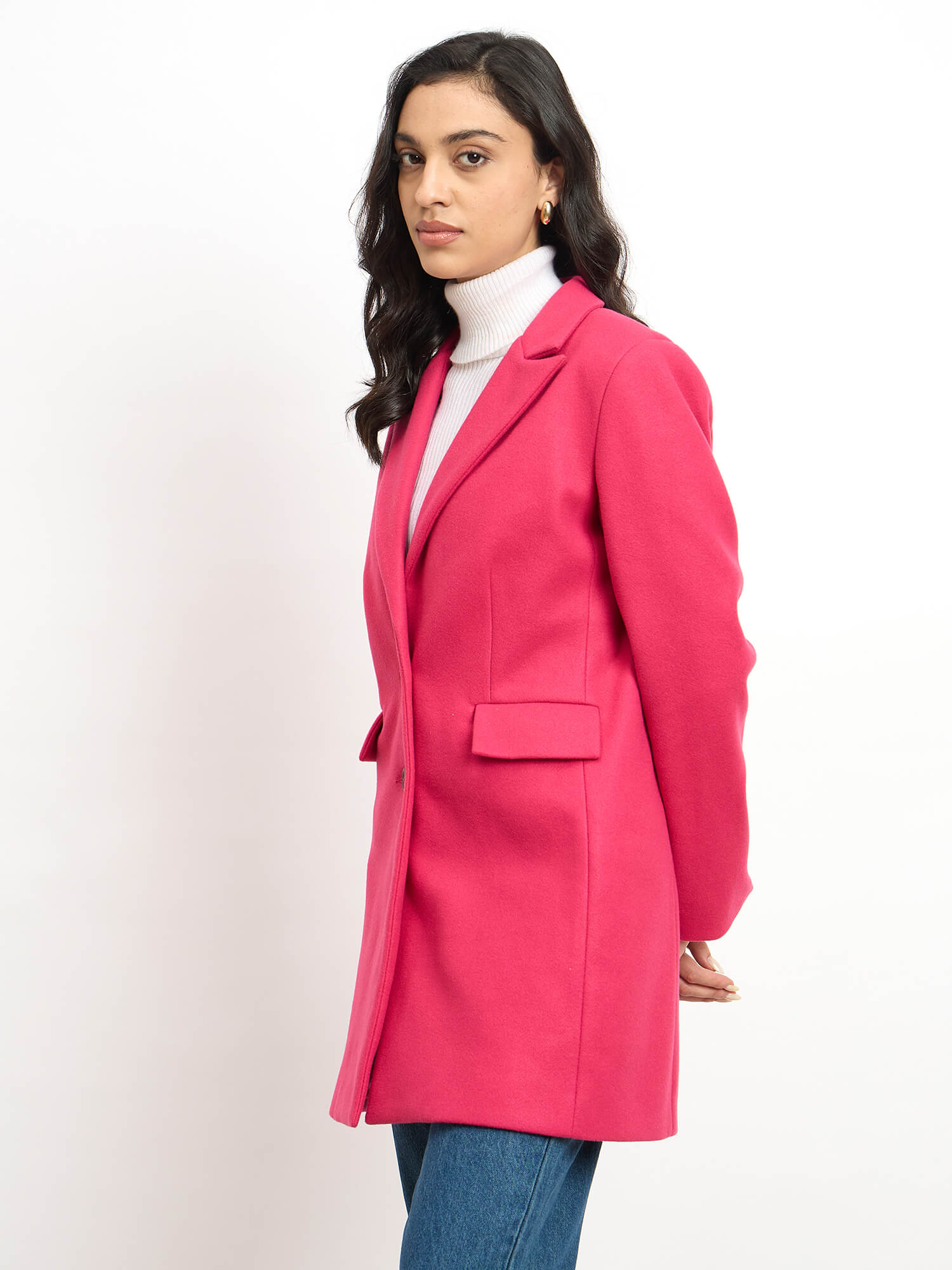 Olwen Single Breasted Mid Length Coat - Pink