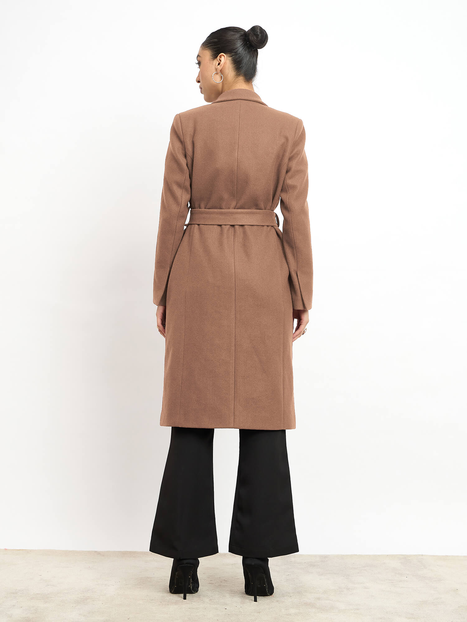 Nevara Double Breasted Longline Belted Coat - Caramel