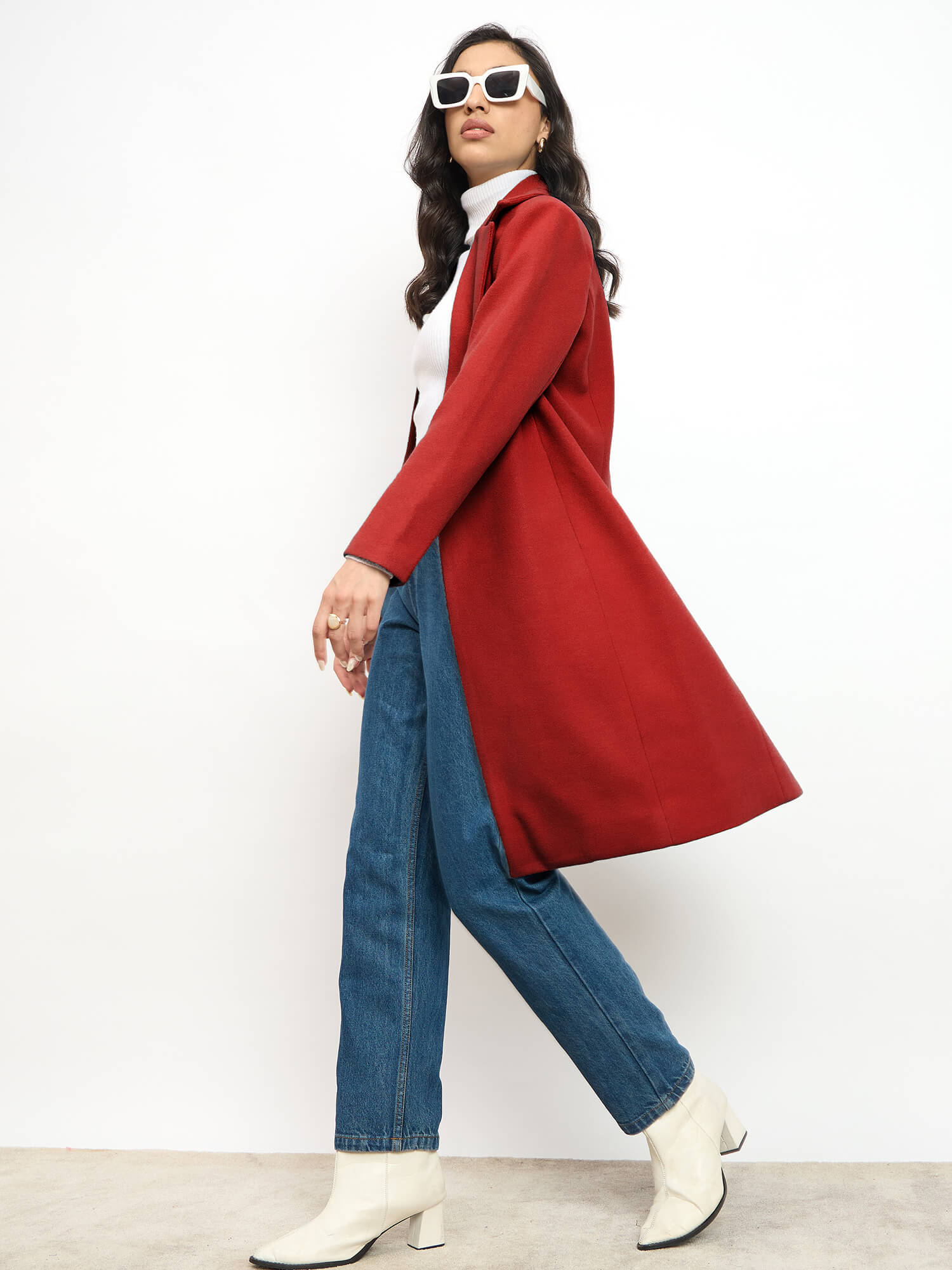 Lauren Notch Collared Coat - Rust Red