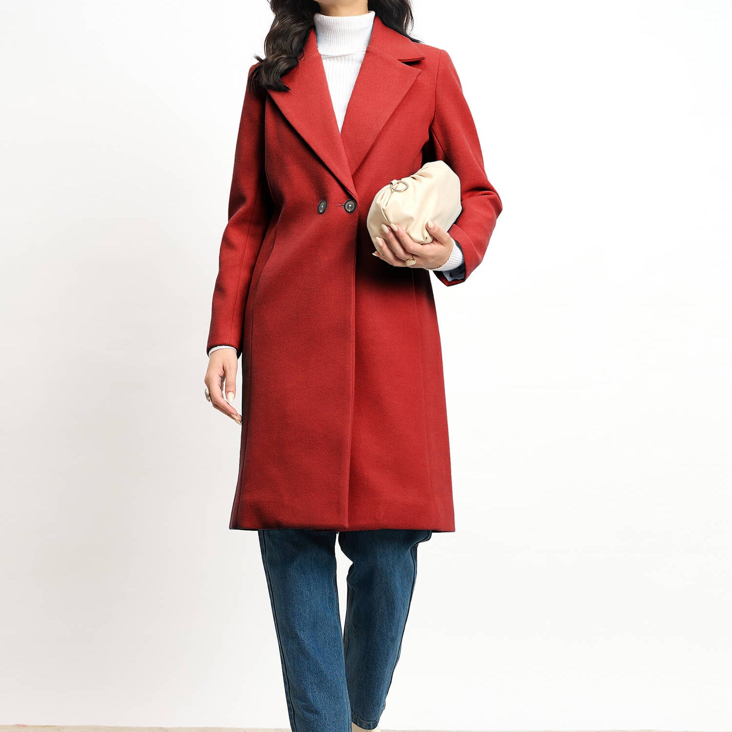 Lauren Notch Collared Coat - Rust Red