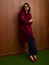 Nevara Double Breasted Longline Belted Coat-Burgundy