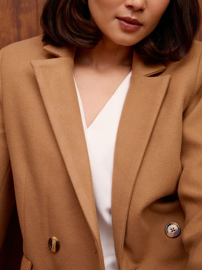 Nevara Double Breasted Longline Belted Coat-Mocha