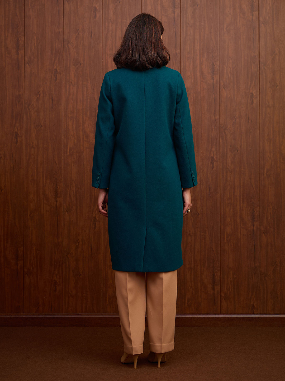Blake Double Breasted Longline Coat-Teal