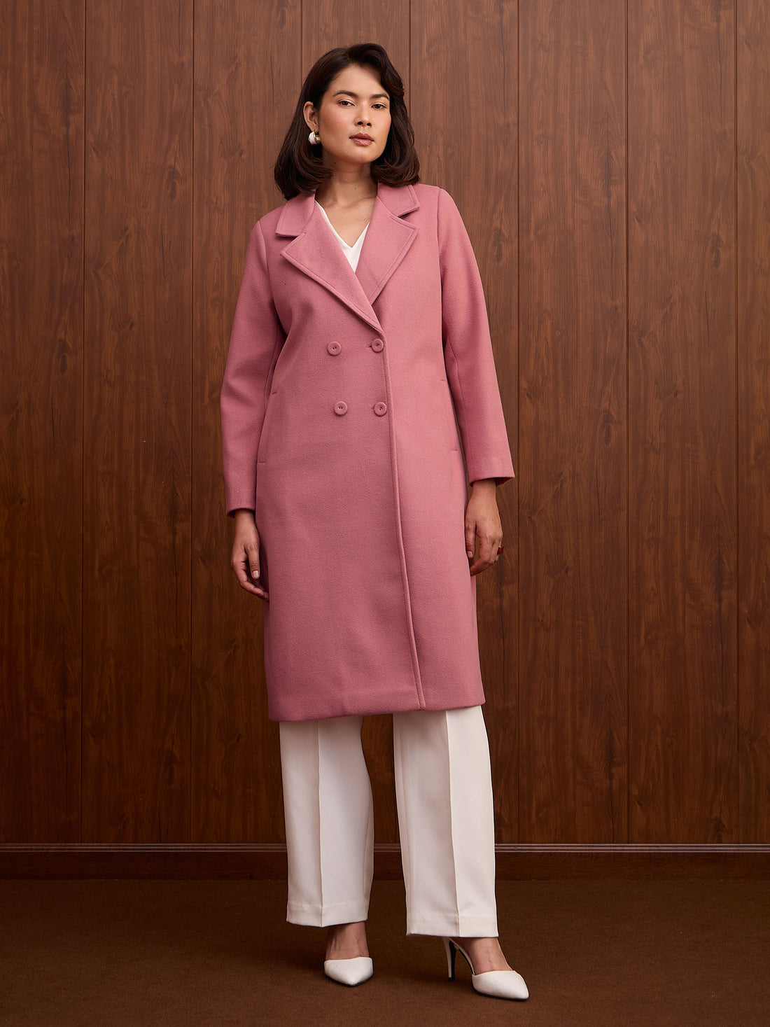 Blake Double Breasted Longline Coat-Blush Pink