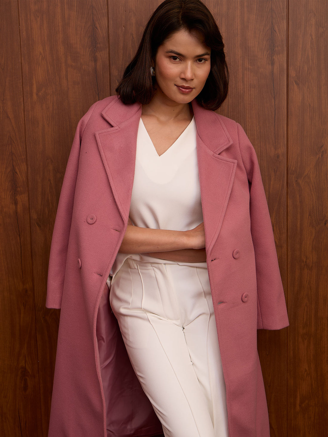 Blake Double Breasted Longline Coat-Blush Pink