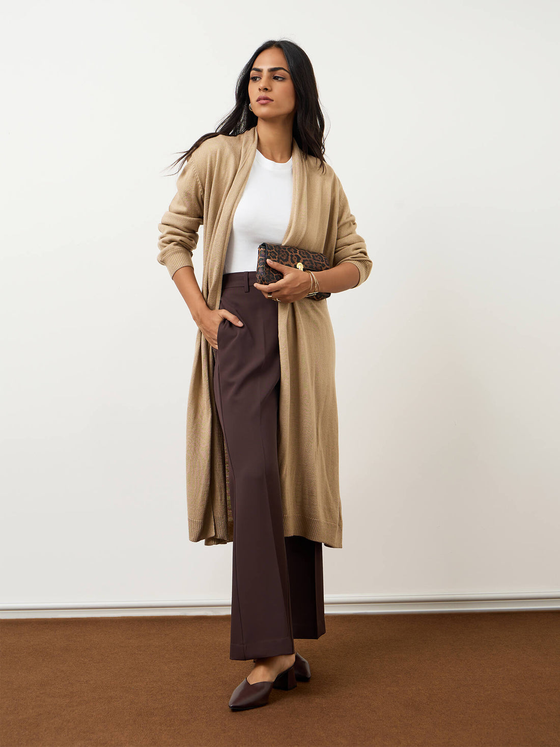 Maven Longline Open-Front Shrug-Champagne