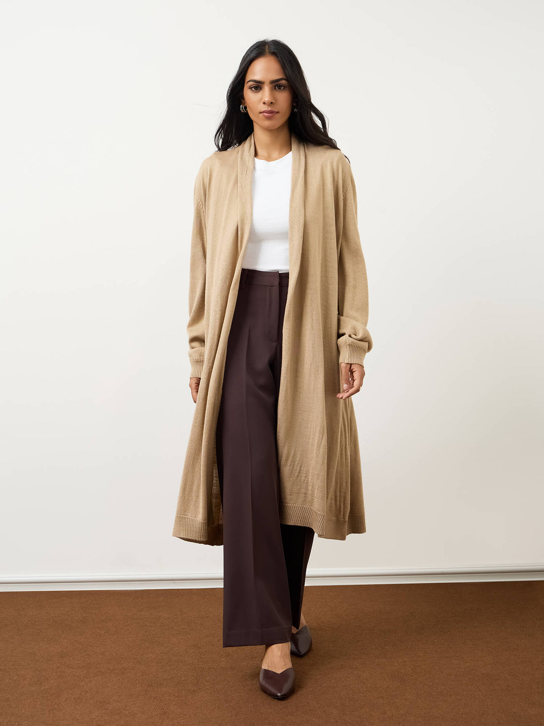 Maven Longline Open-Front Shrug-Champagne