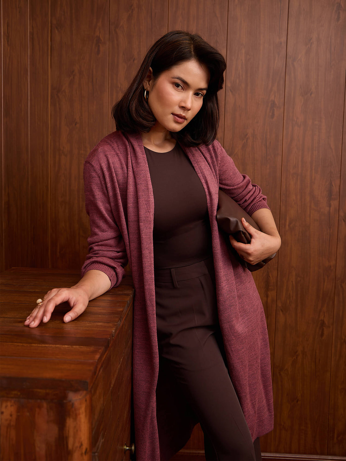 Maven Longline Open-Front Shrug-Plum