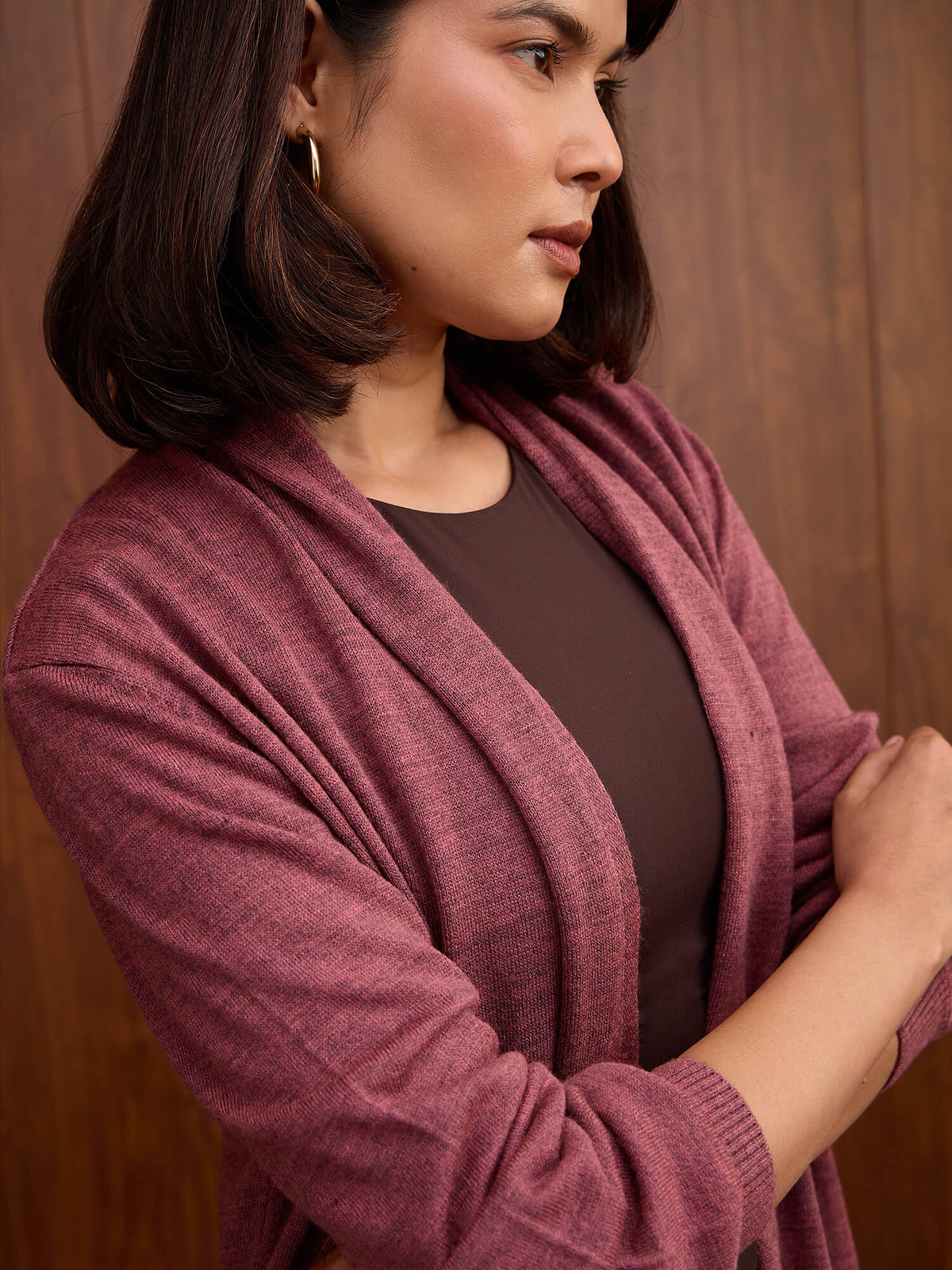 Maven Longline Open-Front Shrug-Plum