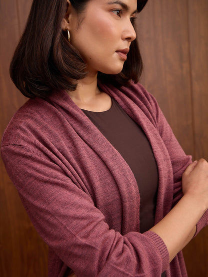 Maven Longline Open-Front Shrug-Plum