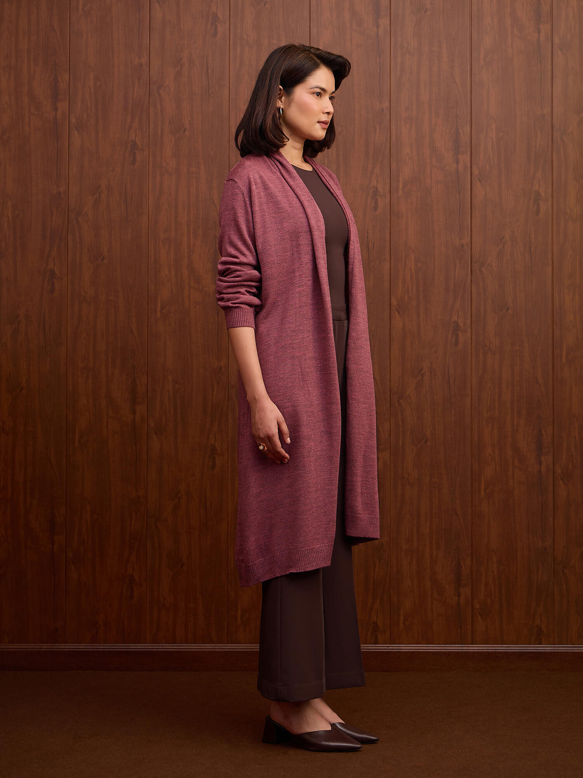Maven Longline Open-Front Shrug-Plum
