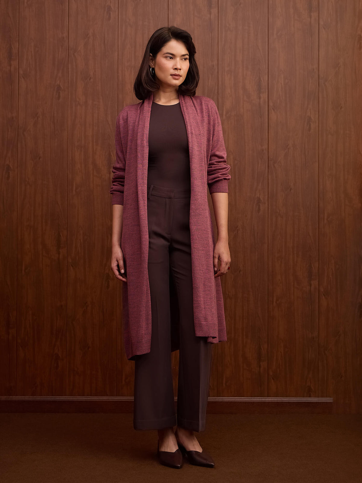 Maven Longline Open-Front Shrug-Plum