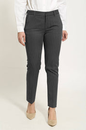 Pewter Cigarette Fit Pants - Black striped