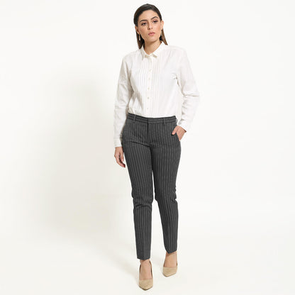 Pewter Cigarette Fit Pants - Black striped