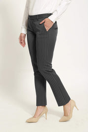 Pewter Cigarette Fit Pants - Black striped