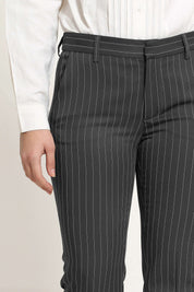 Pewter Cigarette Fit Pants - Black striped