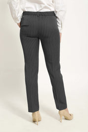 Pewter Cigarette Fit Pants - Black striped