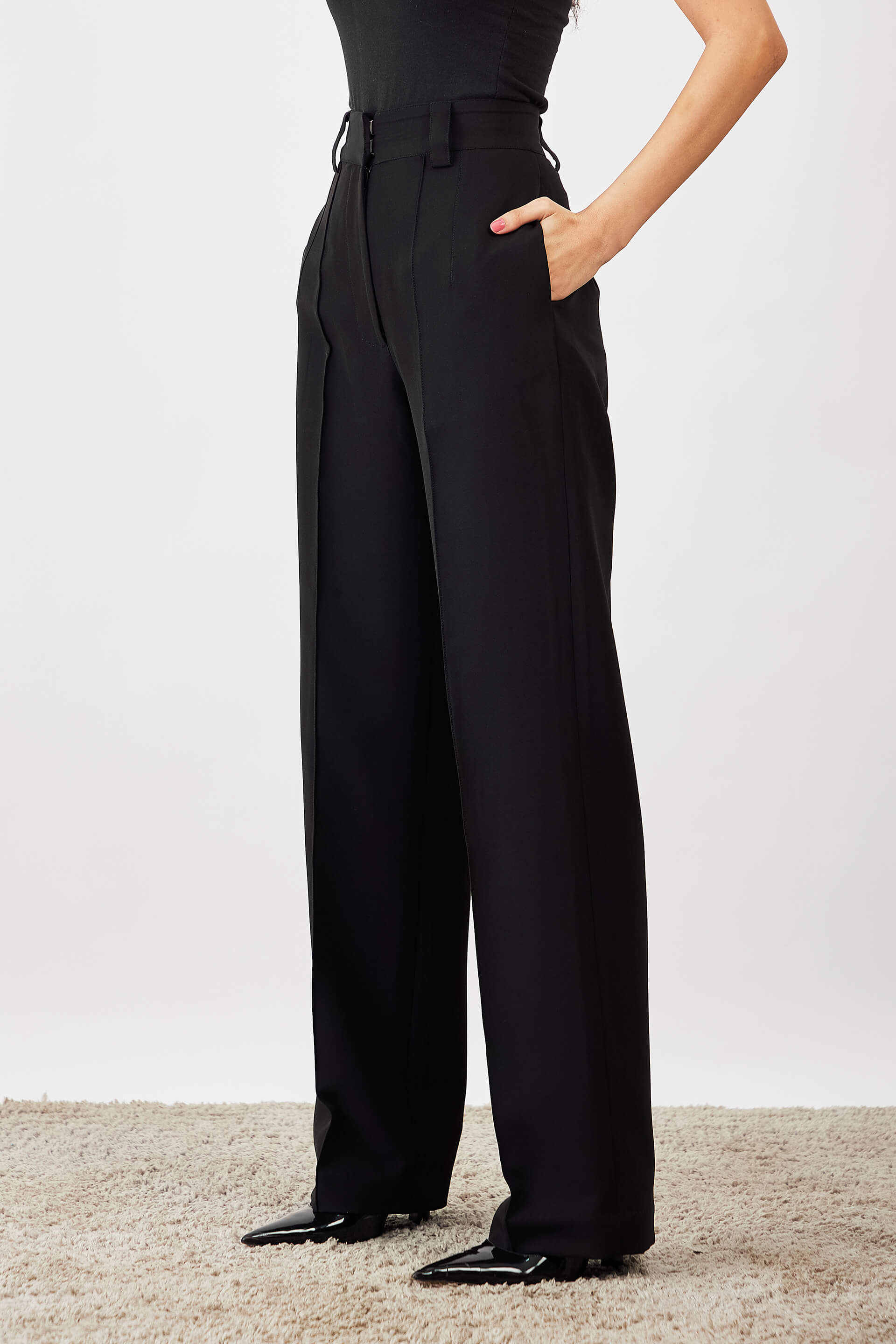 Quaint Straight High Rise Pants-Ink Black