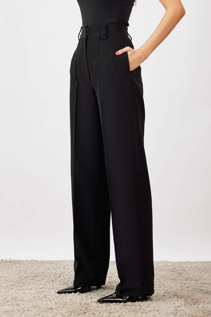 Quaint Straight High Rise Pants-Ink Black