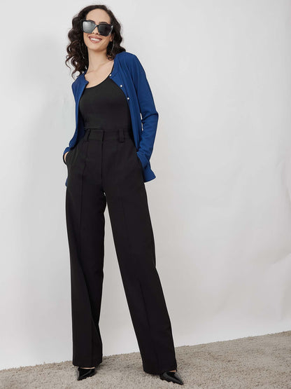 Quaint Straight High Rise Pants-Ink Black