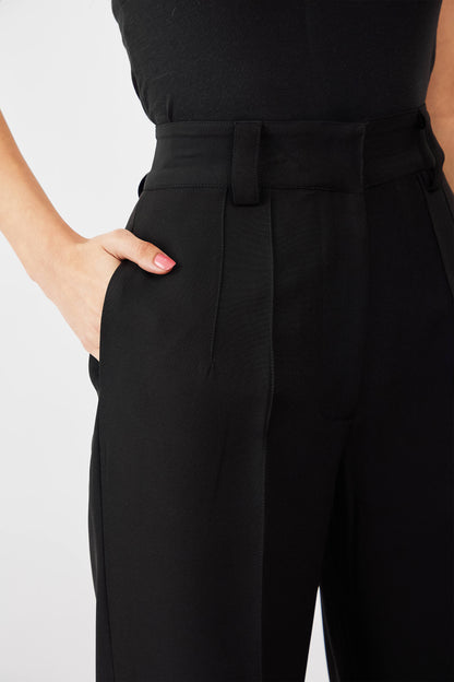 Quaint Straight High Rise Pants-Ink Black