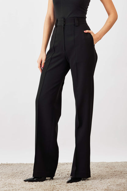 Quaint Straight High Rise Pants-Ink Black