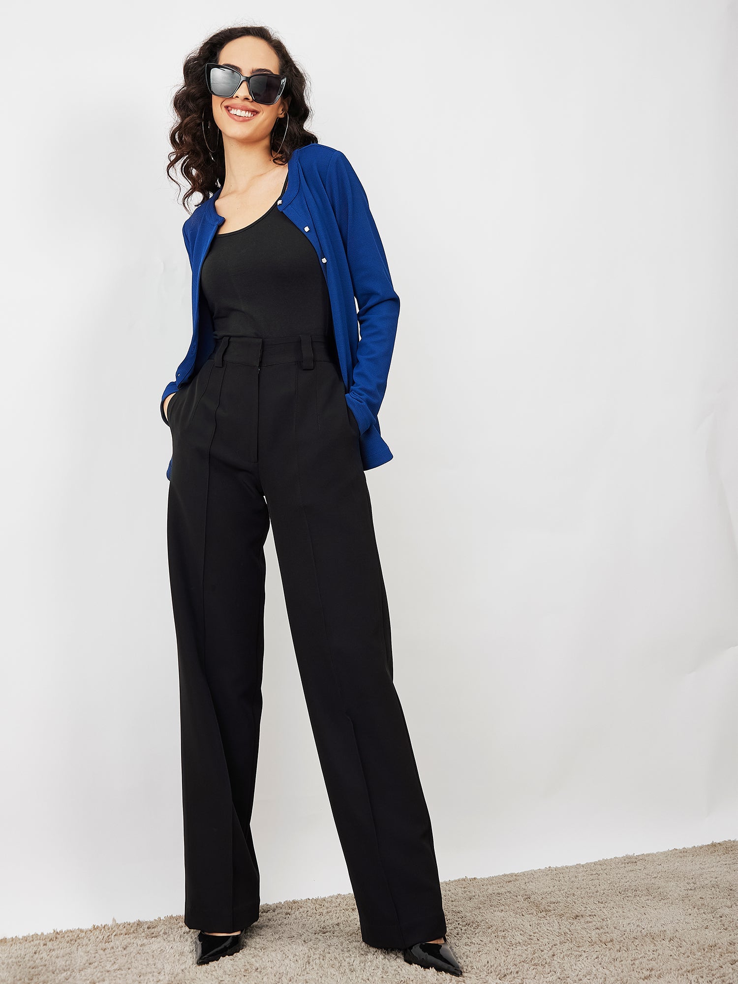 Quaint Straight High Rise Pants-Ink Black